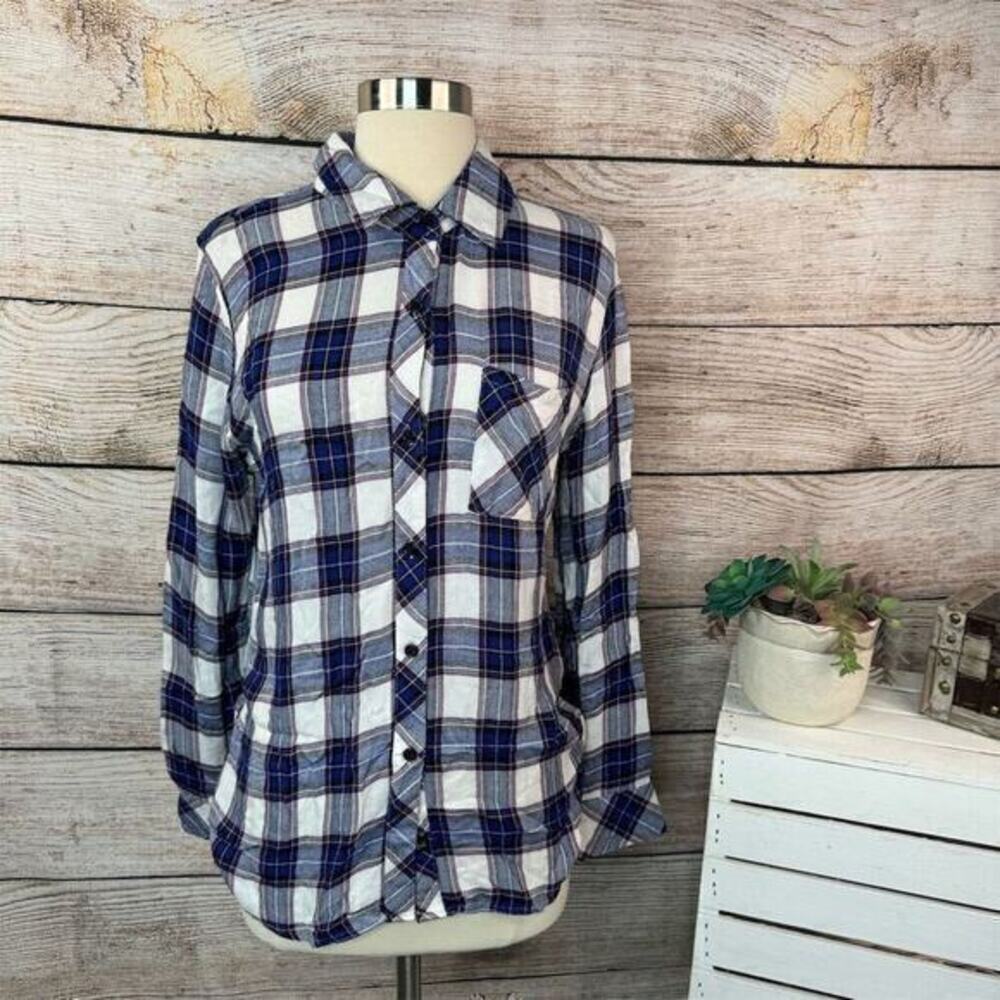 Rails Women's Blue White Plaid‎ Button-Down Long Sleeve Shirt Size S
